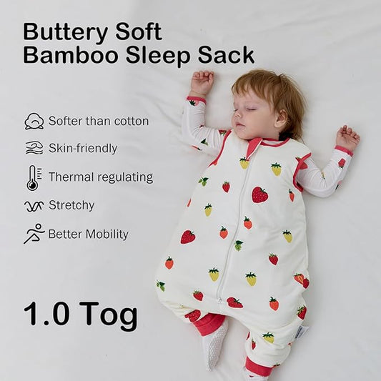 BubblePanda Rayon Made from Bamboo Toddler Sleep Sack with Feet 6-12 Months 1.0 Tog Ultra Soft Toddler Sleeping Sack Baby Sleep Bag Walker Quilted Wearable Blanket with Legs 2-Way Zipper Lightweight
