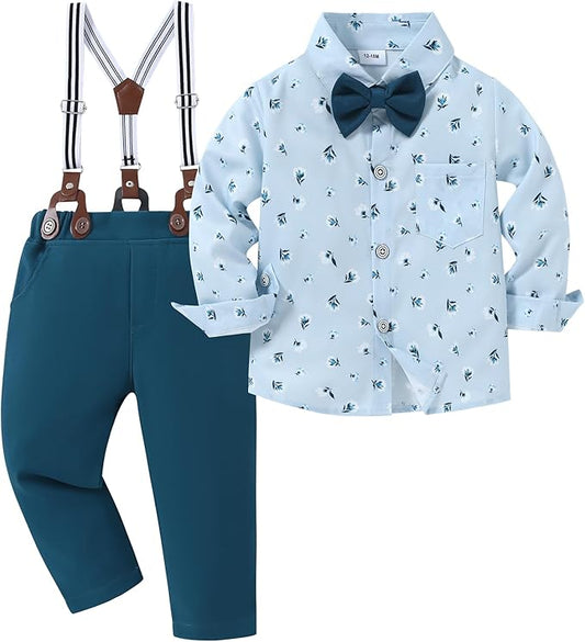 nilikastta Boy Suit Toddler Boy Outfit Boy Dress Shirt with Bowtie/Suspender Pants Gentleman Wedding Outfits 1-10 Years