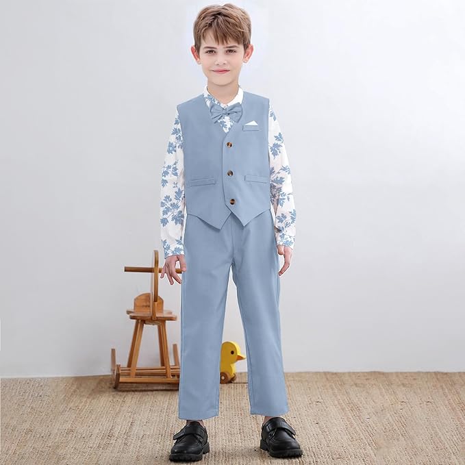 SANGTREE Boys Cotton Linen Suit Formal Set Baby Clothes Boy Gentleman Wedding Ring Bearer Outfits, 3 Months - 9 Years
