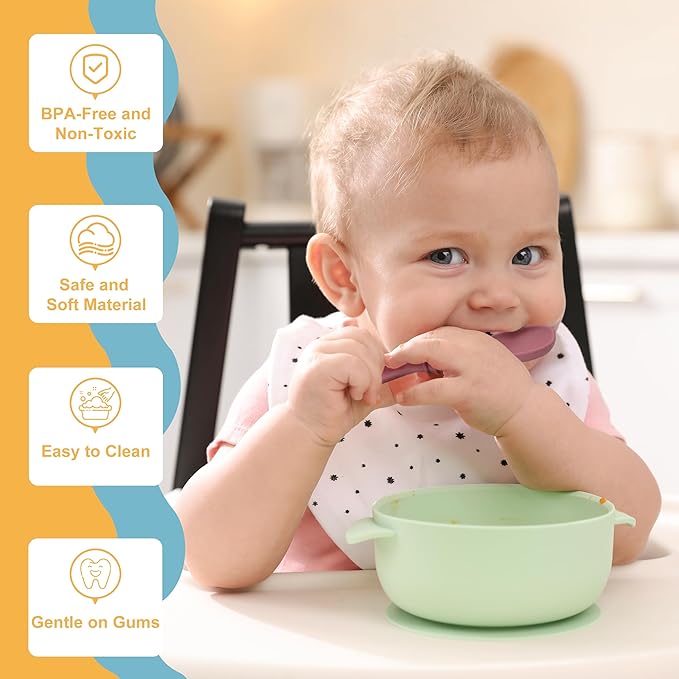 Baby Spoons Self Feeding 6 Months, 8 Pcs Safe Food Grade Silicone Baby Led Weaning Spoons Set with Moderate Depth, Easy-Grip Handle, and Soft Texture, Easy to Clean, Gentle on Gums