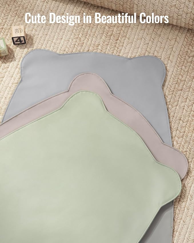 Blissful Diary Vegan Leather Portable Changing Pad, Wipeable & Waterproof Baby Change Mat in Diaper Bag, Travel Essential & Registry Gift, Light Gray