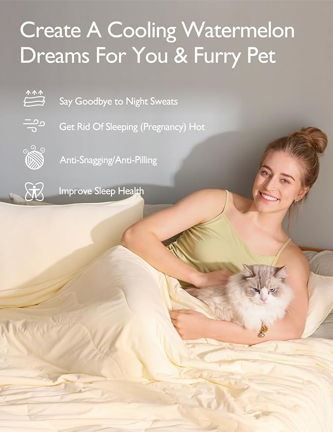 Momcozy Life CoolMurm Cooling Comforter for Hot Sleepers, Full/Queen 90"x90" Soft Breathable Pregnancy Cooling Blanket, 3-Second Cooling, 8 Hours+ Stay Cool All Night, Beige Yellow