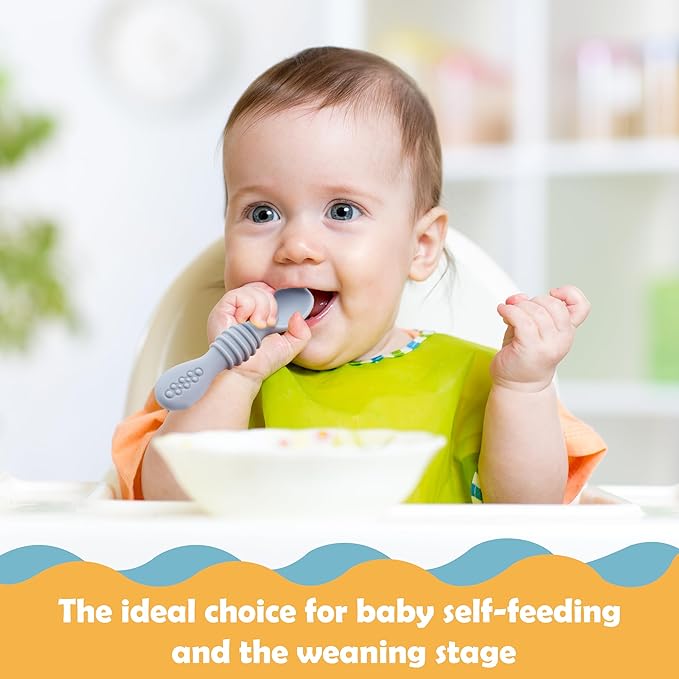 Baby Spoons Self Feeding 6 Months, 8 Pcs Safe Food Grade Silicone Baby Led Weaning Spoons Set with Moderate Depth, Easy-Grip Handle, and Soft Texture, Easy to Clean, Gentle on Gums
