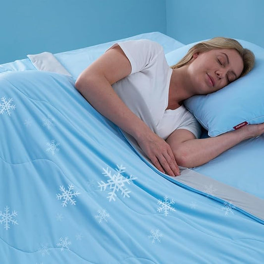 Momcozy Life CoolMurm Cooling Comforter for Hot Sleepers, Full/Queen 90"x90" Soft Breathable Pregnancy Cooling Blanket, 3-Second Cooling, 8 Hours+ Stay Cool All Night, Grey Sky Blue