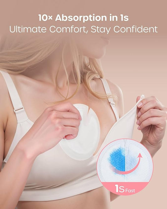Nuliie Super Absorbent & Featherlight Disposable Nursing Pads 150 Count, Stay Dry, Soft & Breathable Breast Pads for Leaking Milk, Leakproof, Individually Packaged Breastfeeding Essentials for Moms