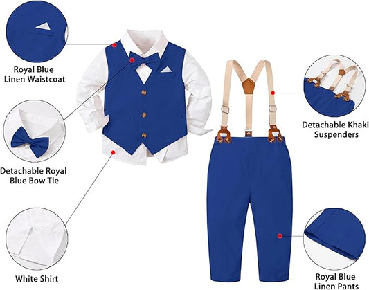 SANGTREE Boys Cotton Linen Suit Formal Set Baby Clothes Boy Gentleman Wedding Ring Bearer Outfits, 3 Months - 9 Years