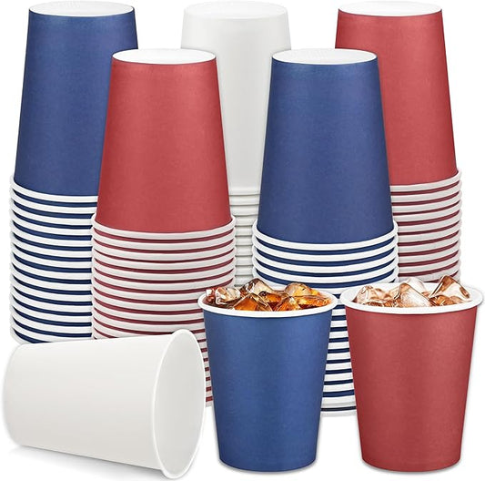 URATOT 60 Pieces 4th of July 9 Ounce Disposable Paper Cups Patriotic Blue White Red Party Paper Cups Independence Day Drinking Cup for Memorial Day Party, DIY, and Holiday